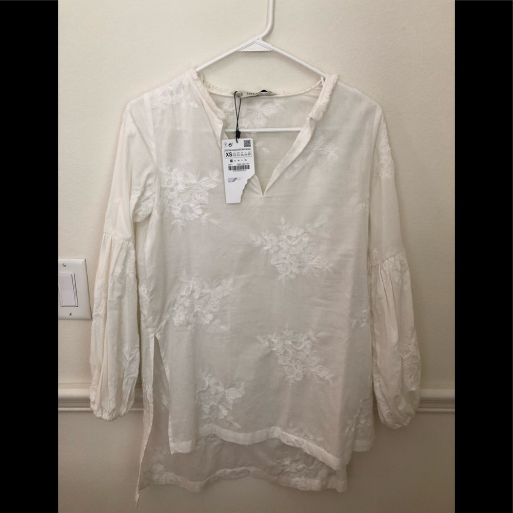 Zara long sleeve cotton embroidered top
